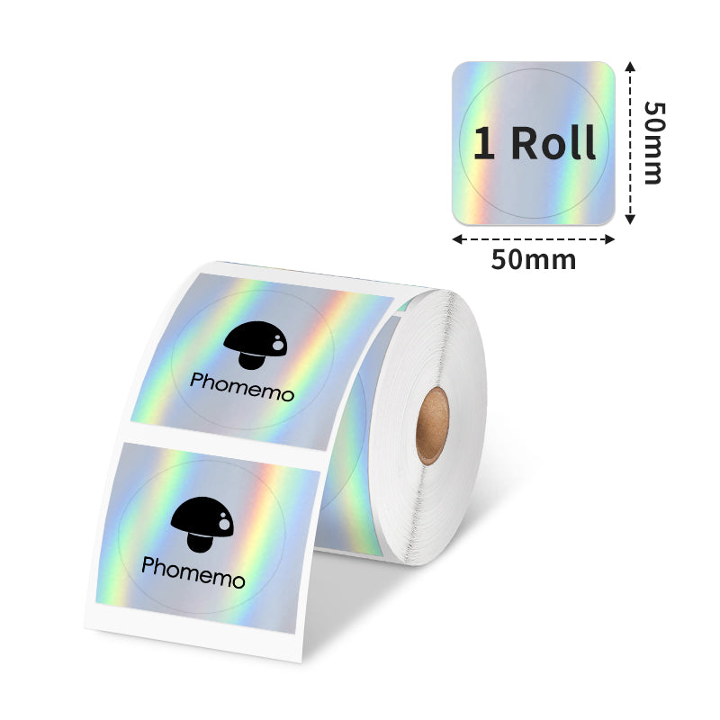 50X50mm Round Laser Silver Thermal Label For M110/M120/M200/M200/M221-1 Roll-Phomemo