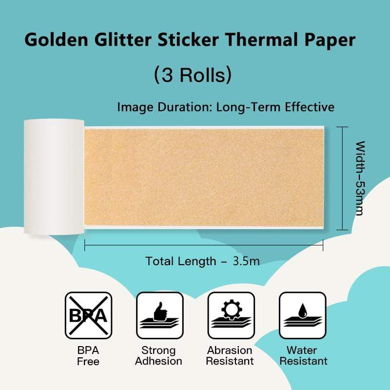 53mm Golden Sparkle Sticker Thermal Paper for M02 Series/ M03AS/ M04S/ M04ASح3 Rolls - Phomemo