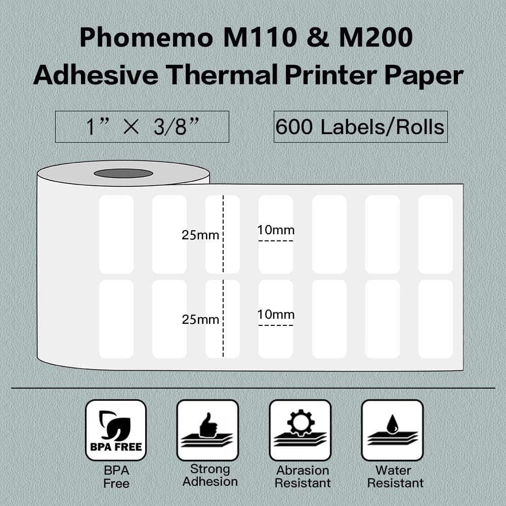 25 X 10mm Square White For M110/M120/M200/M220/M221 - 3 Rolls - Phomemo