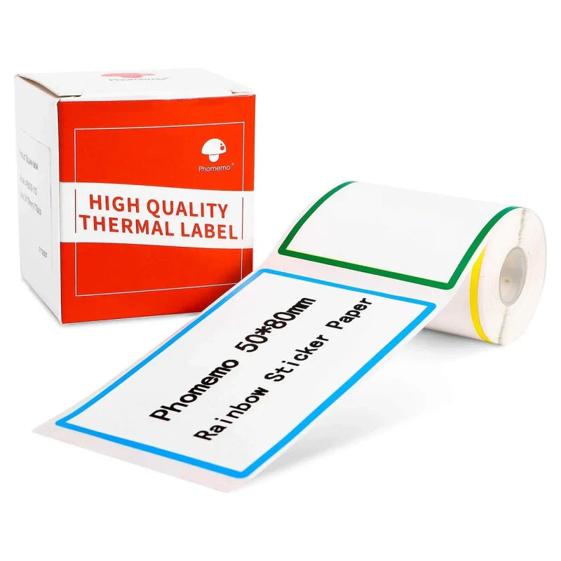 50 X 80mm Square Rainbow Frame White Label For M110/M120/M200/M220/M221 - 1 Roll-Phomemo