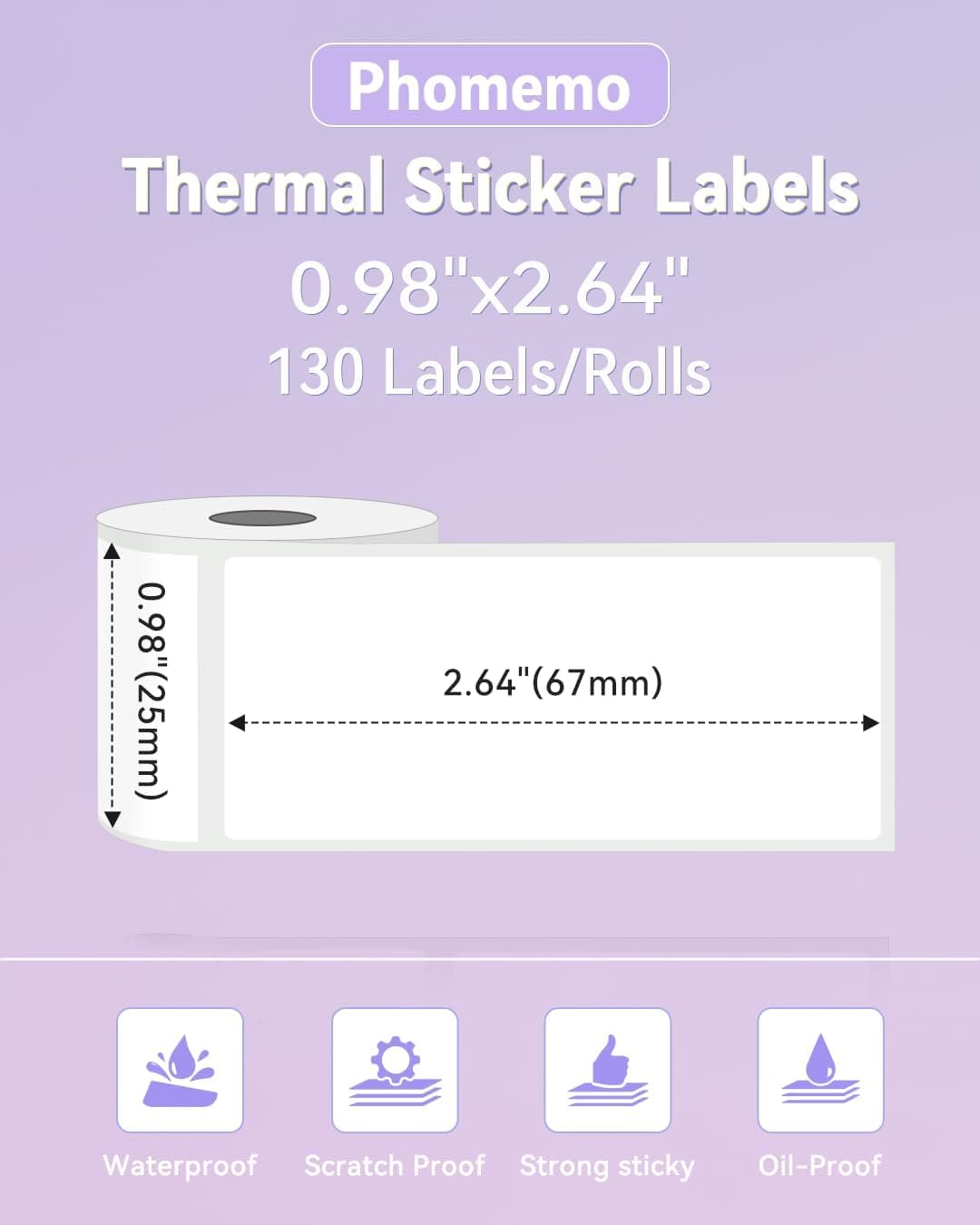 Phomemo 25x67mm Thermal Label for M110/M221/M220/M120/M200-3 Rolls