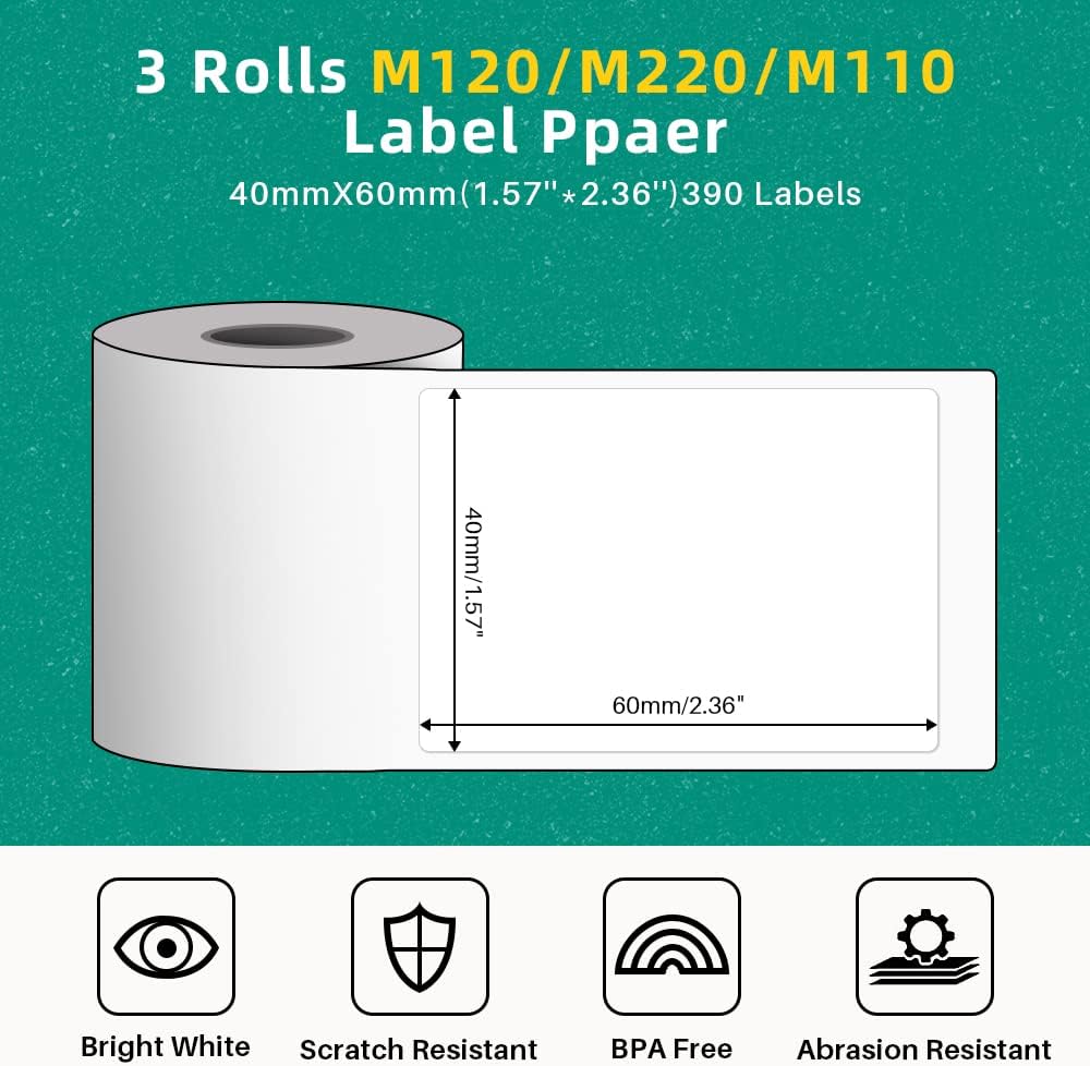 40 X 60mm Square White Label For M110/M120/M200/M220/M221-3 Roll-Phomemo