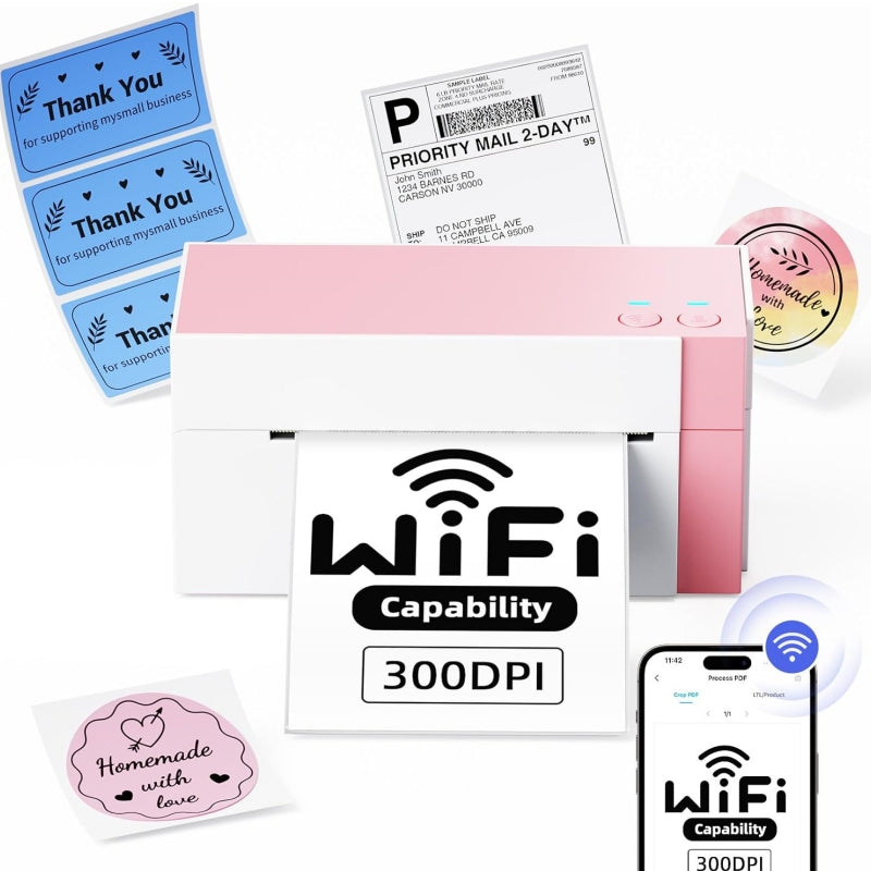  A Phomemo PM344-WF WiFi Shipping Label Printer can print various shipping labels and stickers effortlessly