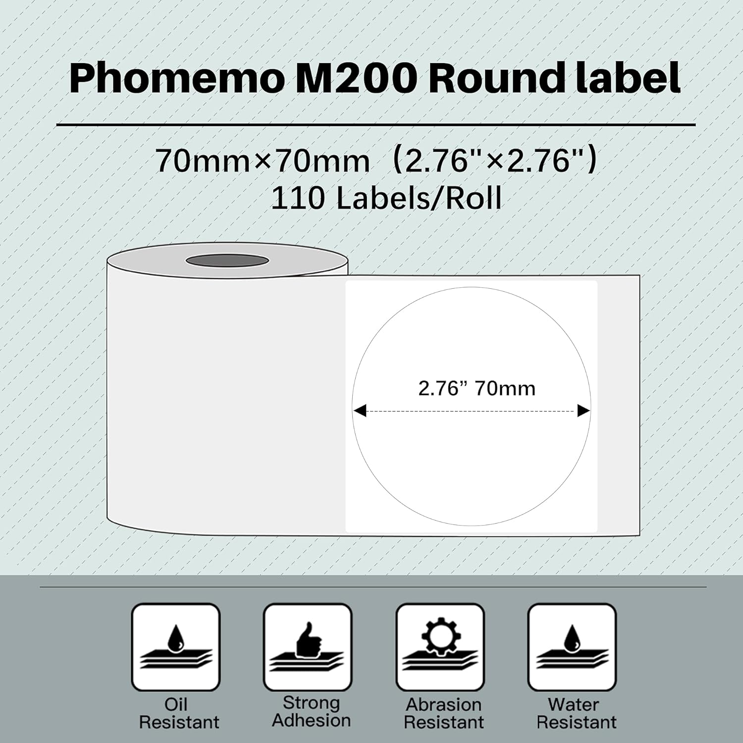 Phomemo 70X70mm Round White Thermal Label For M200/M220/M221 Printer-1 Roll