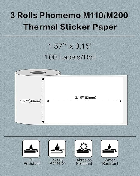 40 X 80mm Square White Label For M110/M120/M200/M220/M221-1 Roll-Phomemo