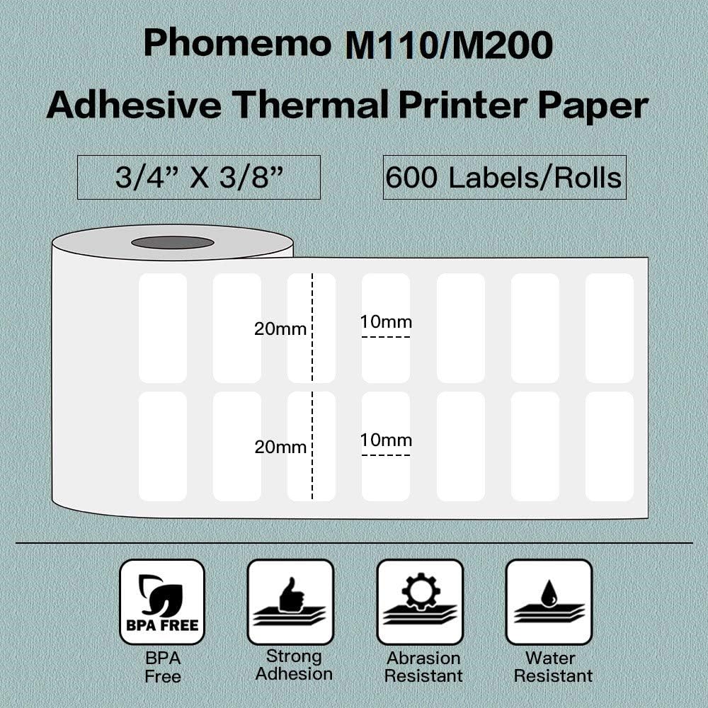 20 X 10mm White Square Lable For M110/M120/M200/M220/M221-3 Rolls-Phomemo