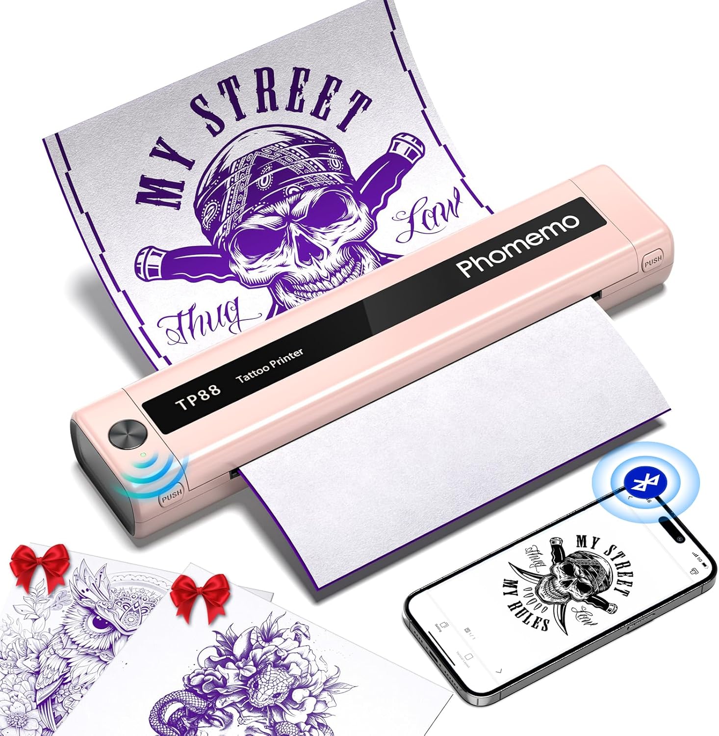 Phomemo TP88 Portable Thermal Tattoo Stencil Printer, Tattoo Transfer Printer Maker, Bluetooth Inkless Stencil Tattoo machine Compatible with Smartphone & Tablet & PC