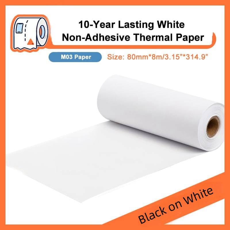 80mm White 10-Year Long-Lasting Thermal Paper for M03/ M03AS/ M04S/ M04ASح3 Rolls - Phomemo