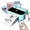 Green Phomemo M03 Mini Thermal Printer with Bluetooth connection printing beautiful stickers