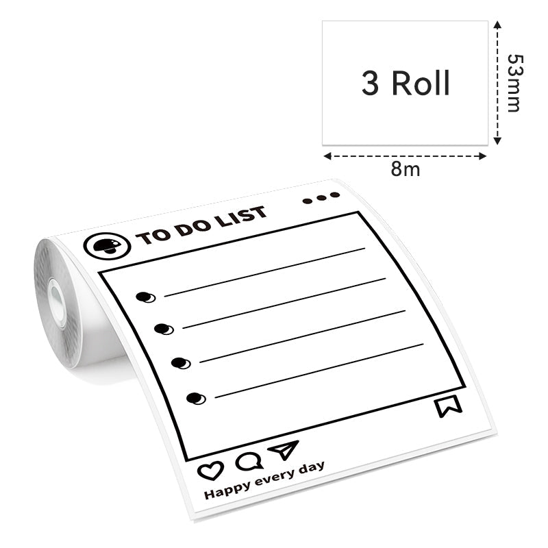 Phomemo 53mm White Non-Adhesive 10-Year-Lasting Thermal Paper For T02 & M02X丨3 Rolls