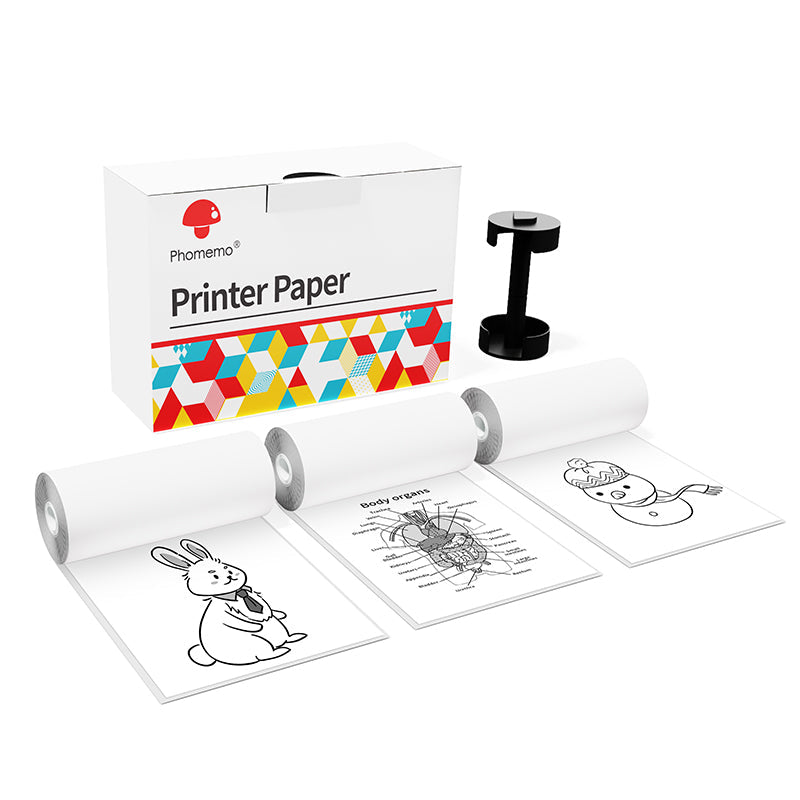 Phomemo Paper Holder Set for Phomemo M02 Pro & M02S Printer with 53mm White Sticker 2-Year-Lasting Paper丨3 Rolls