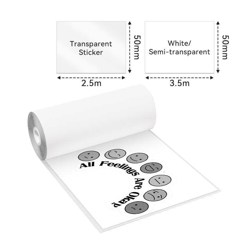 Phomemo 53mm White/Semi-transparent/Transparent Sticker Thermal Paper For M02/M02S/M02Pro/M03/M03AS/M04S/M04AS