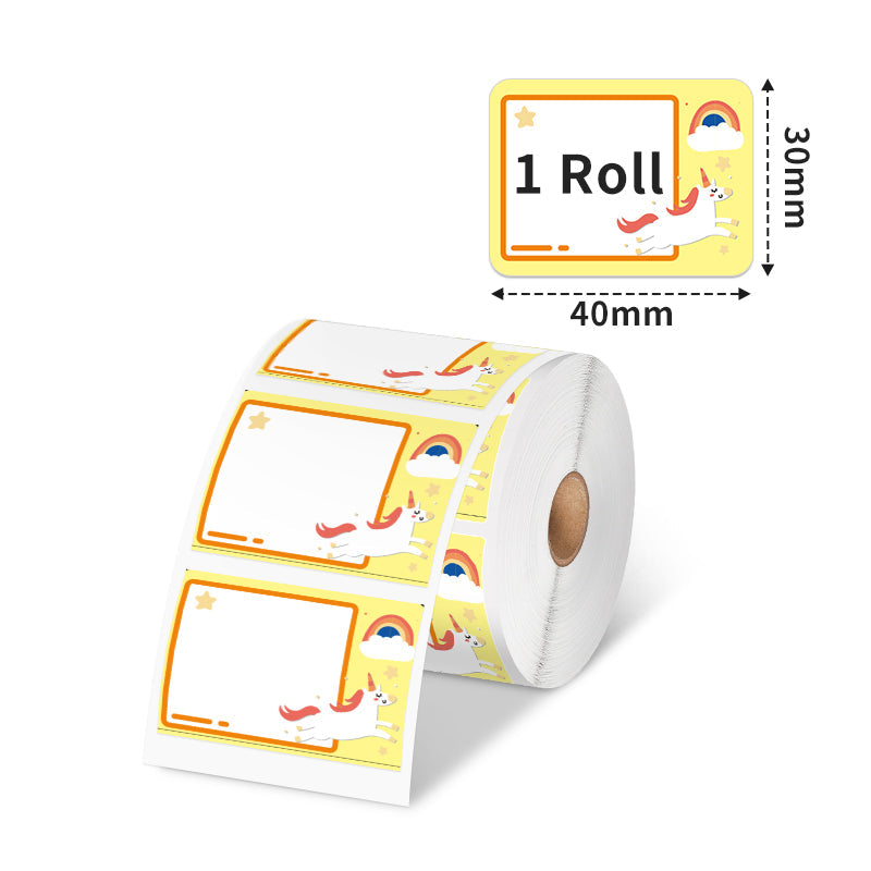 Phomemo square name thermal label measures 40x30mm.