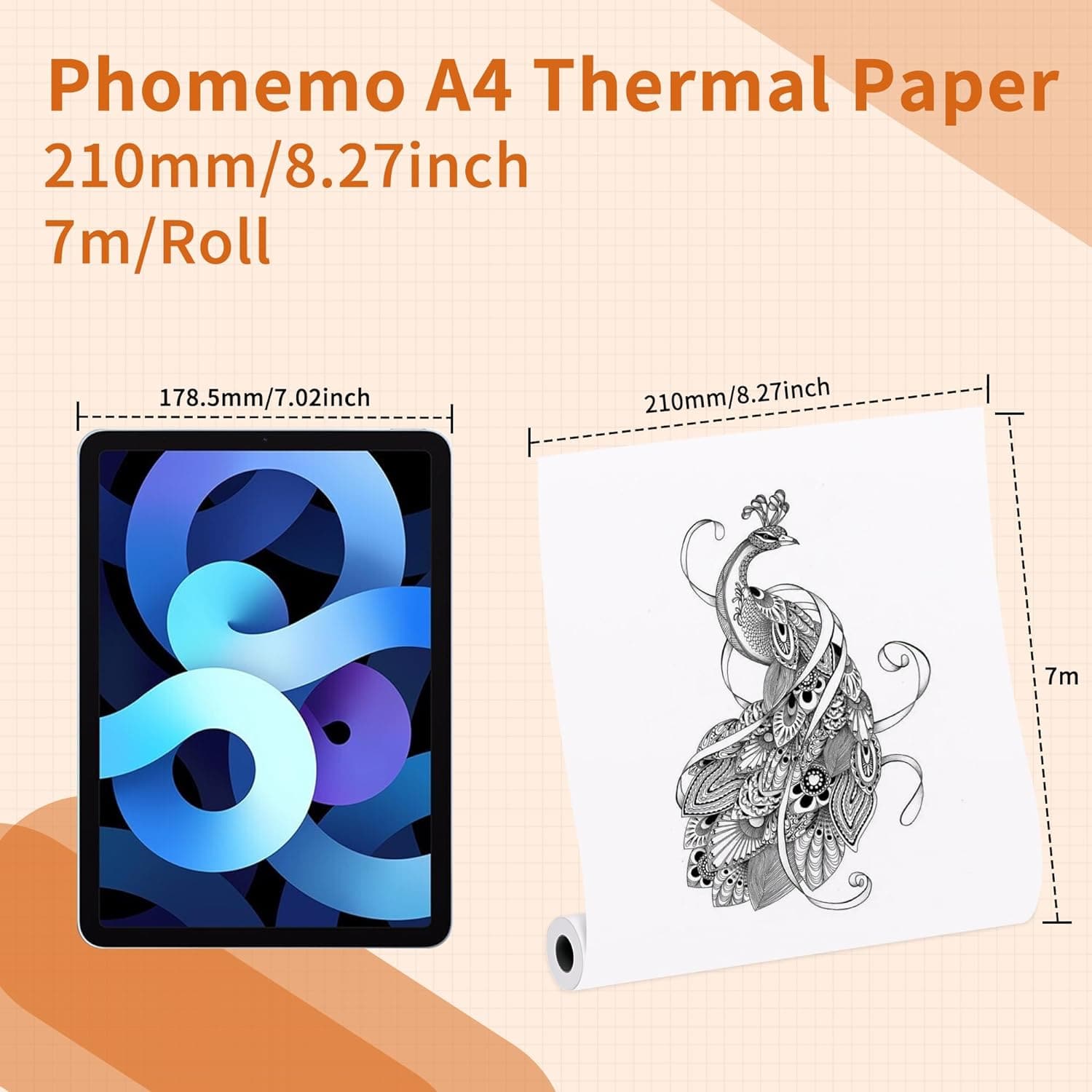Phomemo A4 Thermal Printer Paper, 210 x 297 mm, Continuous Folding Thermal Paper Compatible with Phomemo M832/M834 Portable Printer for Travel, Home, Photo, Contract, 100 Sheets Phomemo A4 Thermal Printer Paper, 210 x 297 mm, Continuous Folding Thermal Paper Compatible with Phomemo M832/M834 Portable Printer for Travel, Home, Photo, Contract, 100 Sheets
