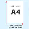 Phomemo A4 Thermal Paper size details, includes 100 sheets