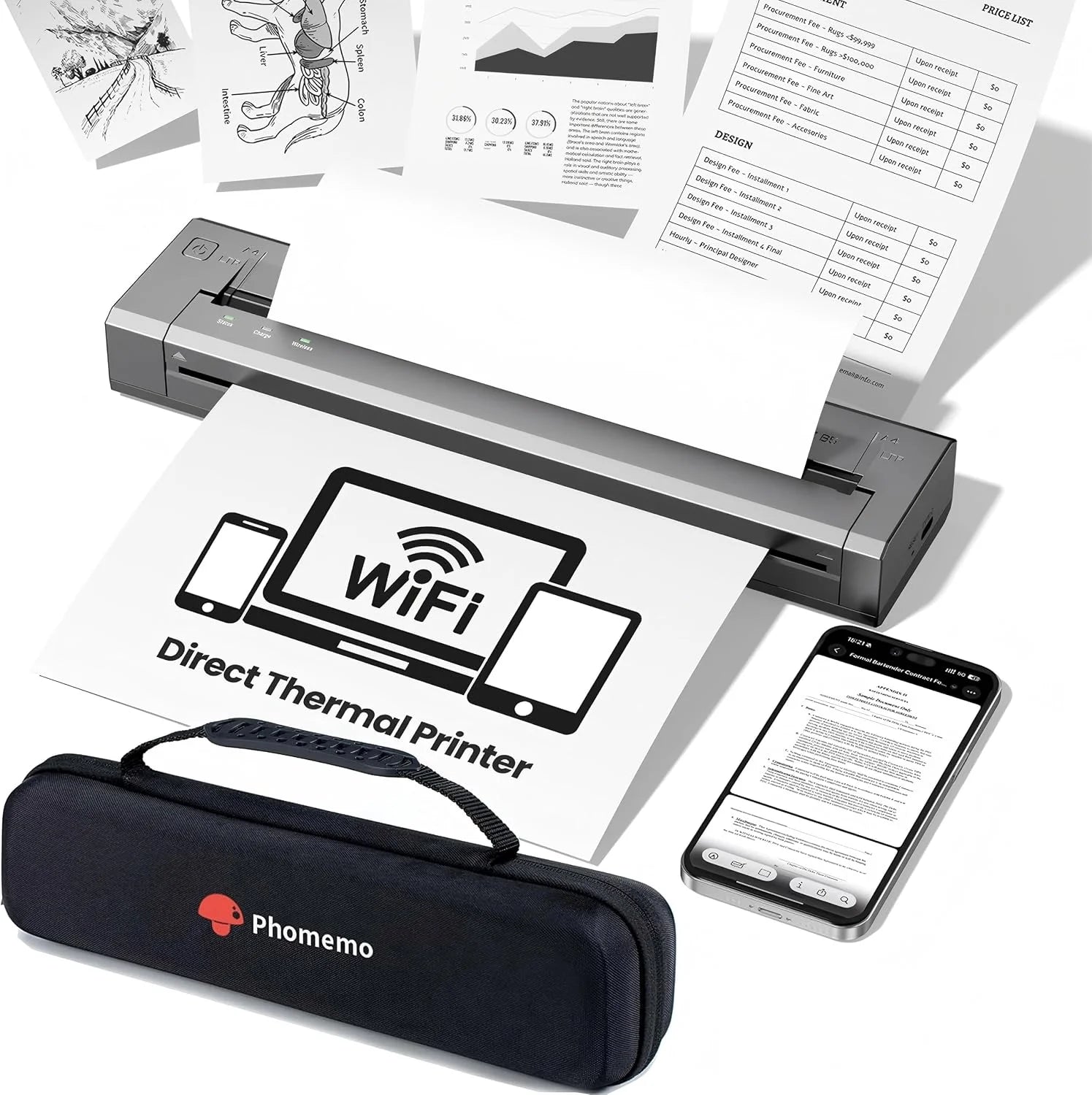 Phomemo G100 Pro AirPrint Tragbarer Drucker A4 Kit Kabellos für Reisen mit Tasche