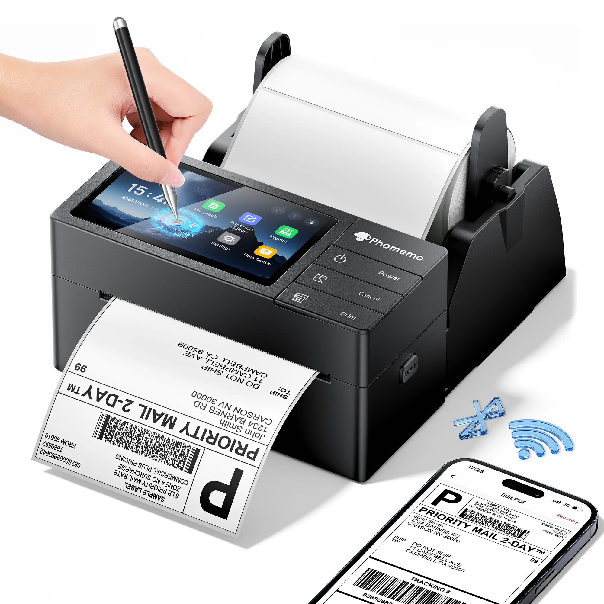 Phomemo  PM643 Touchscreen Wireless AirPrint Shipping Label Printer with Label Holder