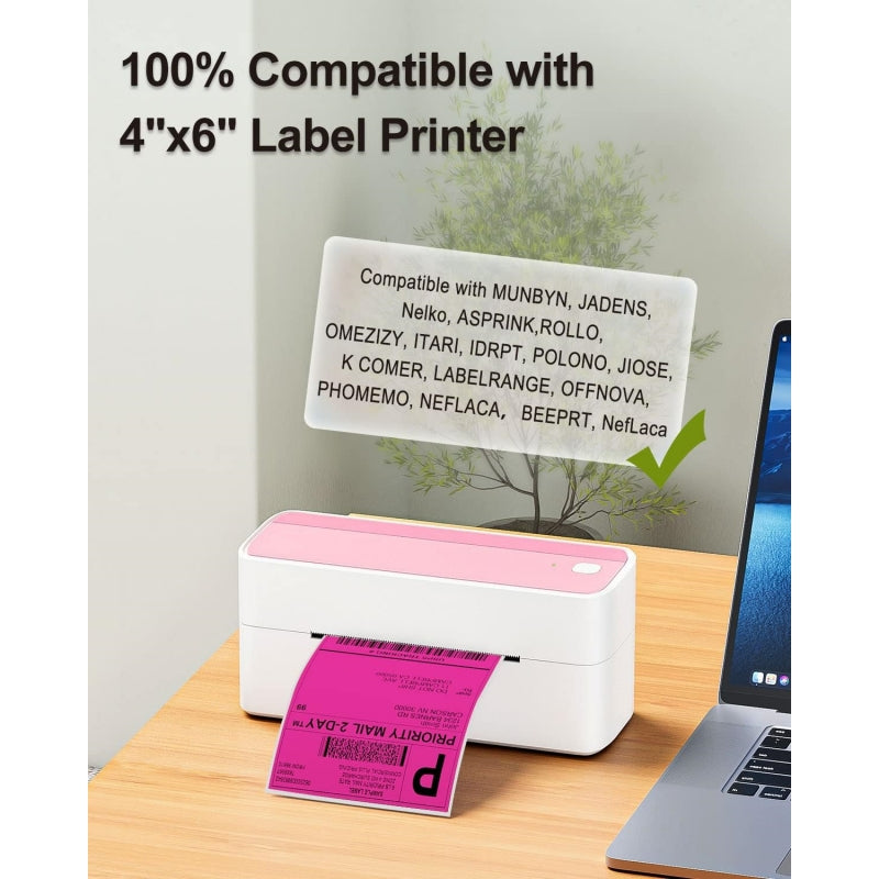 Phomemo 4¡±x6¡° Fanfold Direct Thermal Shipping Label (500 Labels) | Rose Red is 100% compatible with label printer