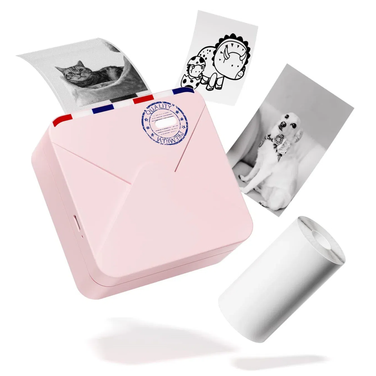 Pink Phomemo M02S Inkless Pocket Printer, suitable for printing various stickers