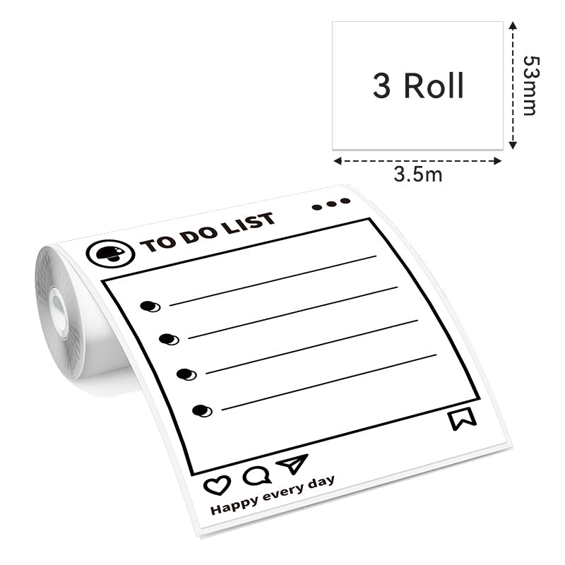 Phomemo 53mm White Sticker 10-Year-Lasting Thermal Paper for T02 & M02X Thermal Paper Dimensions