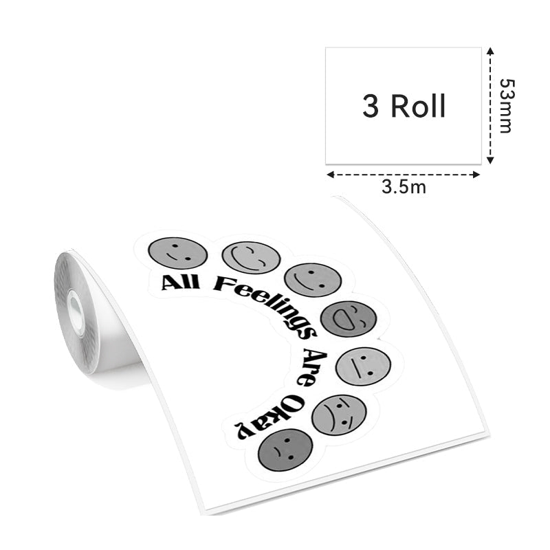 Phomemo 53mm White Sticker 2-Year-Lasting Thermal Paper for T02 & M02X Thermal Paper Dimensions