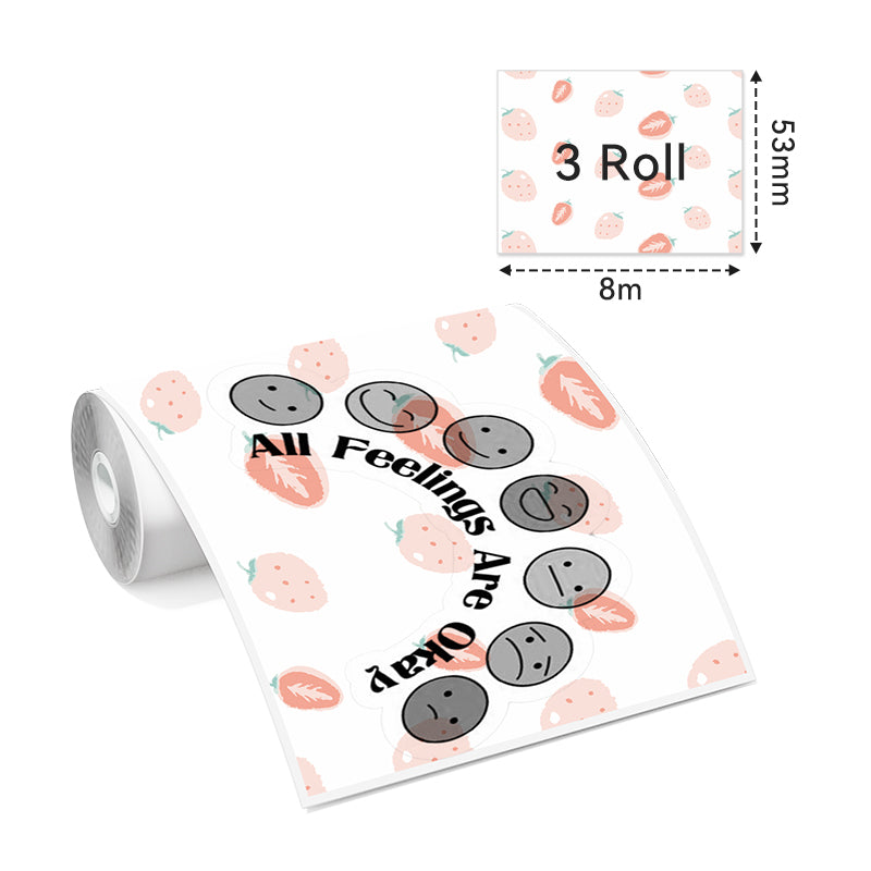 Dimension of Phomemo 53mm Pattern Sticker 20-Year-Lasting Strawberry Milk Thermal Paper for T02/M02X/M832