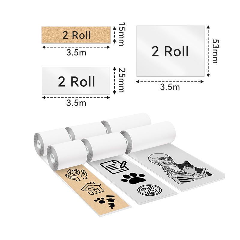 Dimension Phomemo Mixed 53/25/15mm Sticker Thermal Paper for M02 Pro/M02S  Printerح6 Rolls