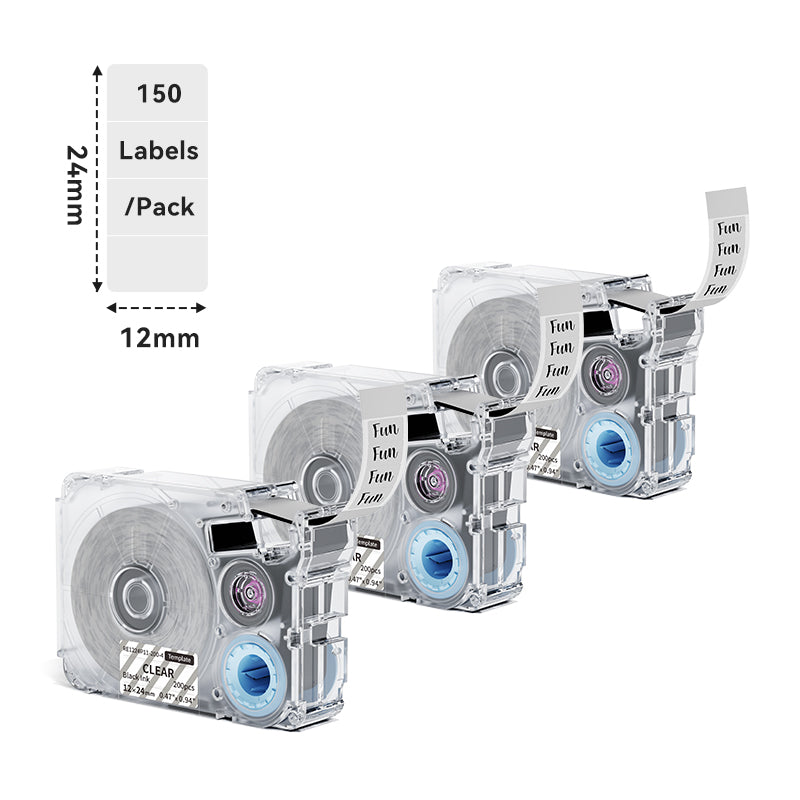 Phomemo 12x24mm Black on Clear Template Label Tape for P15