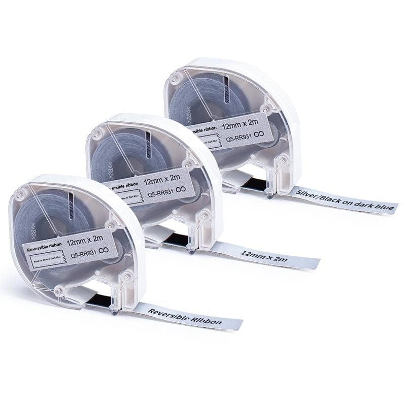 Phomemo 12mm Black on Silver & Dark Blue Satin Ribbon Tapes for P12/ P12PRO - 3 Packs