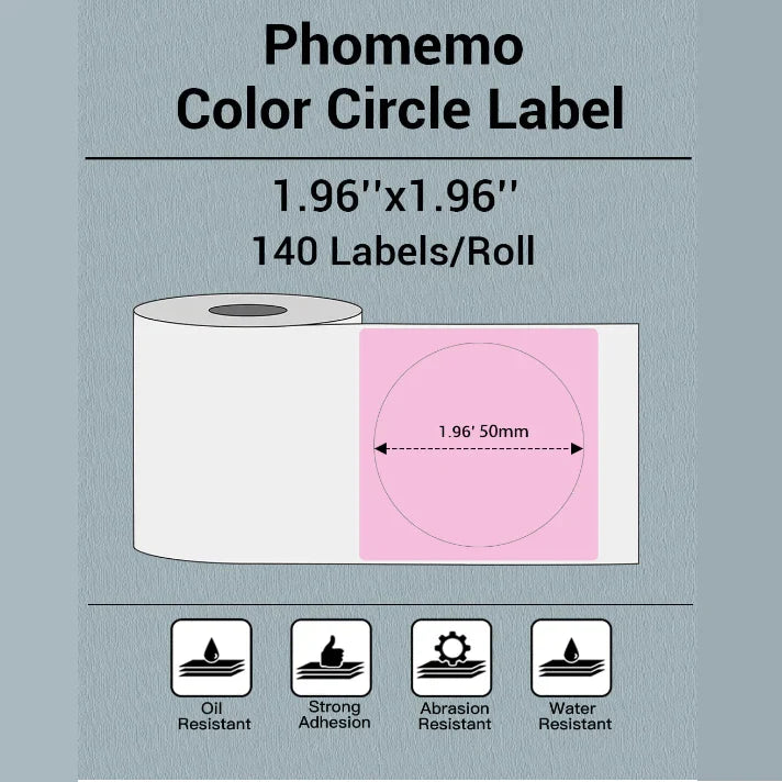 50 X 50mm Round Label for M110/ M120/ M200/ M220/M221 - 6 Rolls - Phomemo