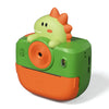 Phomemo photo printer for kids with green & orange design, featuring a cute dinosaur on top.