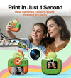 Phomemo kids photo printer with dual cameras, printing in 1 second, used by child & parent for instant memories.