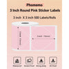 Phomemo 3¡± Self-Adhesive Round Thermal Sticker Label for Shipping Label Printer pink round stick labels